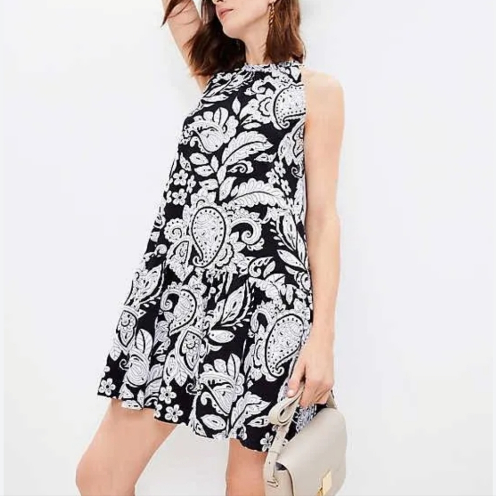 LOFT Black and White Paisley Mini Dress